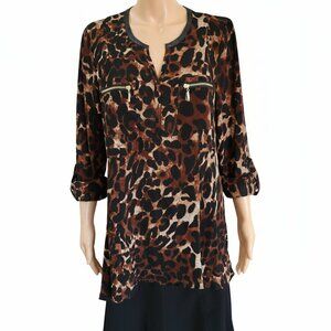 Rafaella Blouse Roll Up Sleeves Leopard Print Long Sleeves Womens Size Medium